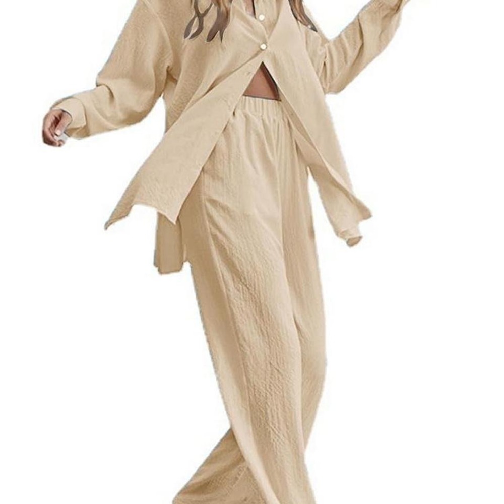 Cream linen two-piece‎ set - shirt and pants (with pockets)